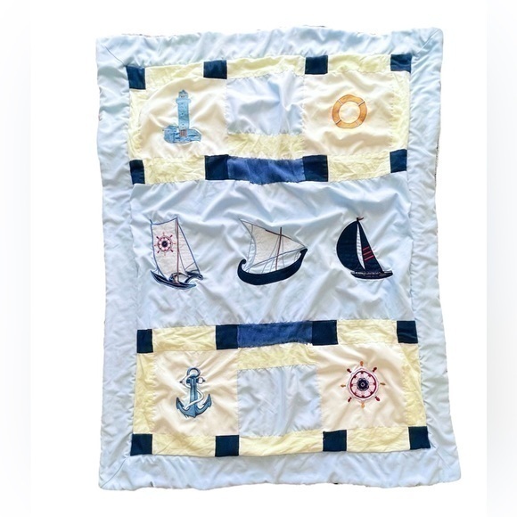 Quilt Baby Crib Blanket Blue Nautical Patchwork - Picture 1 of 9